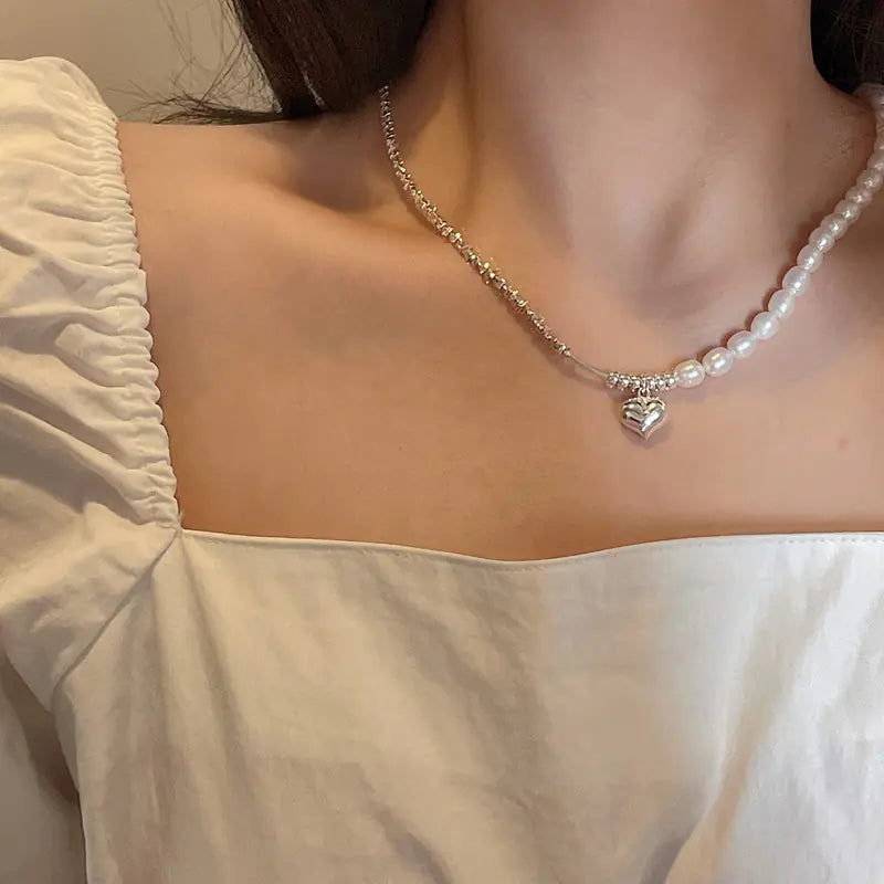 Elegant Pearl Silver Necklace