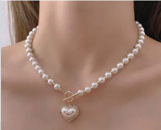 Heart-Shaped Faux Pearl Beads Necklace